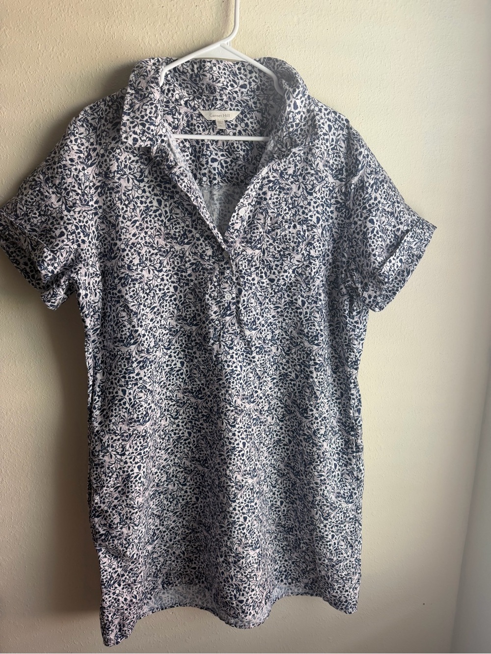 Garnet Hill Navy and White Floral Polo Tunic